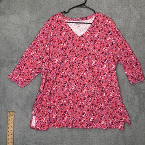 Woman within 2X short sleeve shirt floral pink vneck casual cotton soft stretch